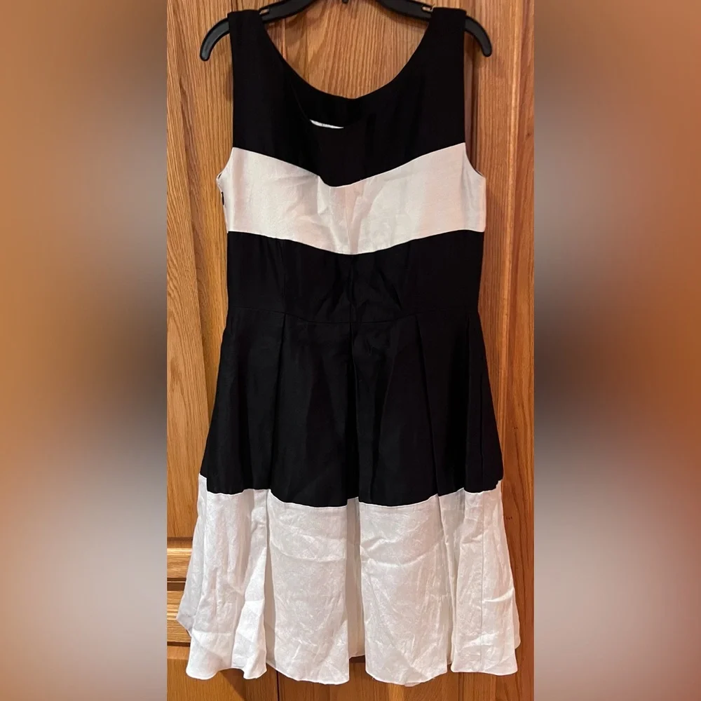Kate Spade Colorblock Gayle Fit & Flare‎ Cotton Silk Dress Black & Cream Size 8